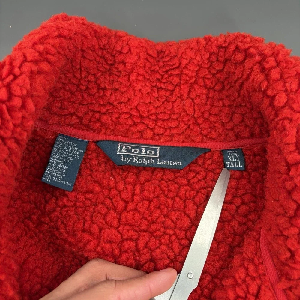 Ralph Lauren Polo Mens XLT Red‎ Full Zip Sherpa Lining Sweater Pony Heavyweight